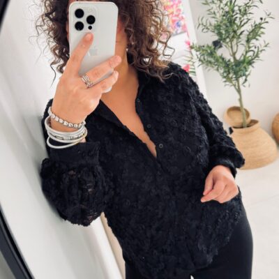 Chemisier fleuri noir