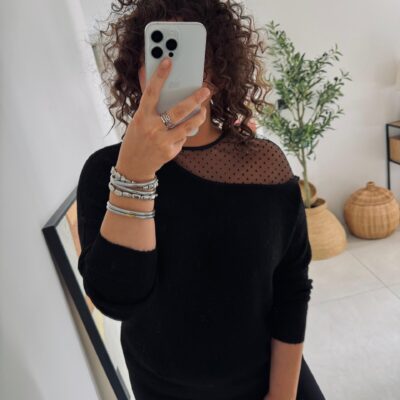 Pull noir petits pois