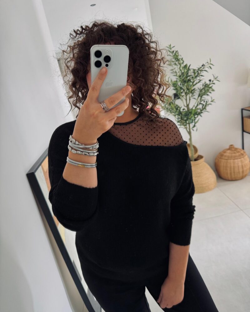 Pull noir petits pois